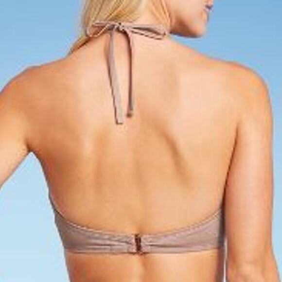 Shade & Shore Halter Bikini Top Metallic Light Pink Lurex Medium Swimsuit Beach - Picture 5 of 10
